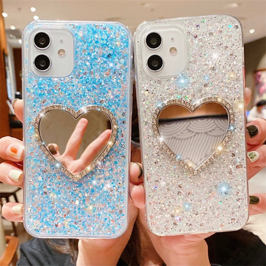 Epoxy Mirror Heart Shape Rhinestone Phone Case